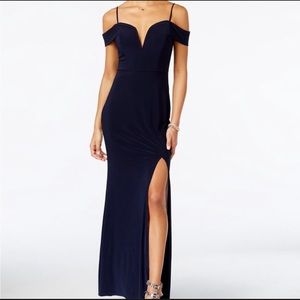 City Studio Navy pink long maxi prom dress evening gown spaghetti strap plunge
